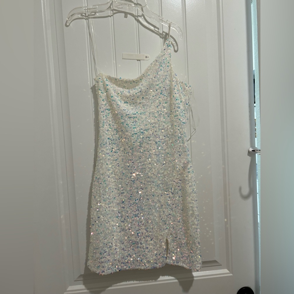 Dillard white one shoulder sequin dress